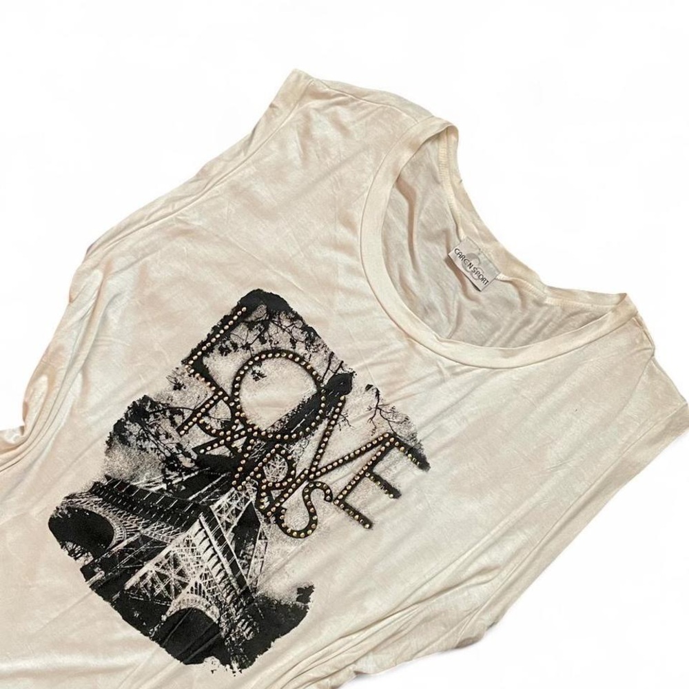 Vintage Caren Sport • White/Black Tank top Love Paris Bling Graphic • SIZE - 2XL